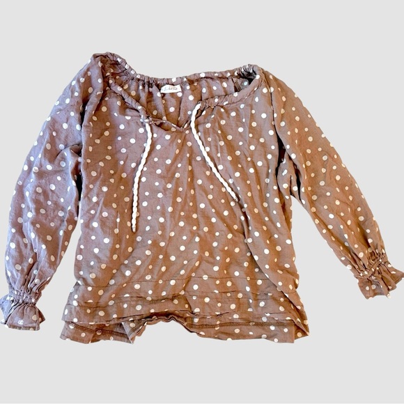Bucketlist Brown White Polka Dot Peasant Blouse Top Size Medium - Picture 1 of 4